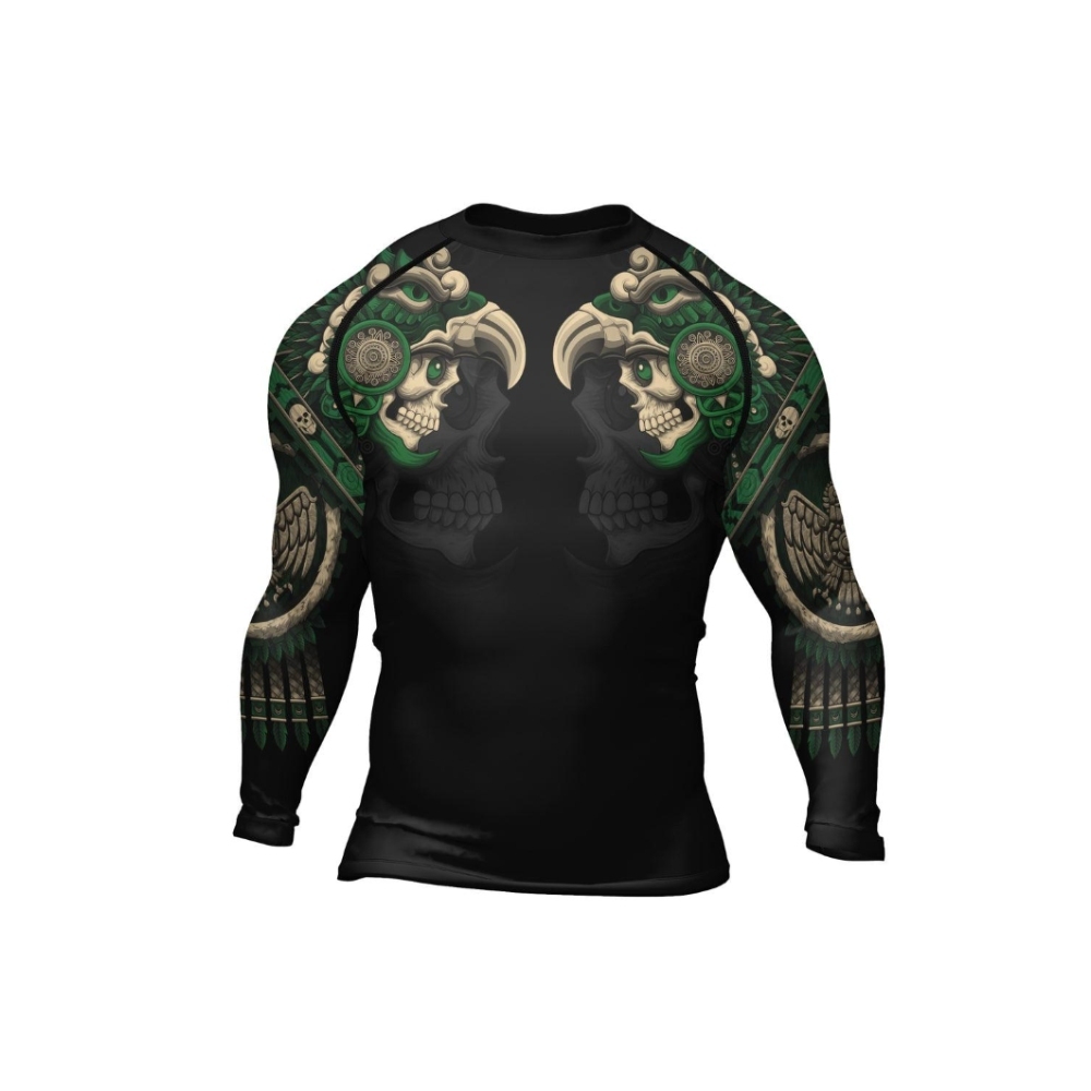 Aztec Eagle Warrior Skull Mens Long Sleeve Compression Shirt