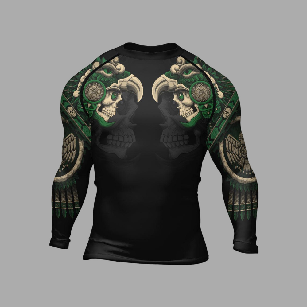 Aztec Eagle Warrior Skull Mens Long Sleeve Compression Shirt