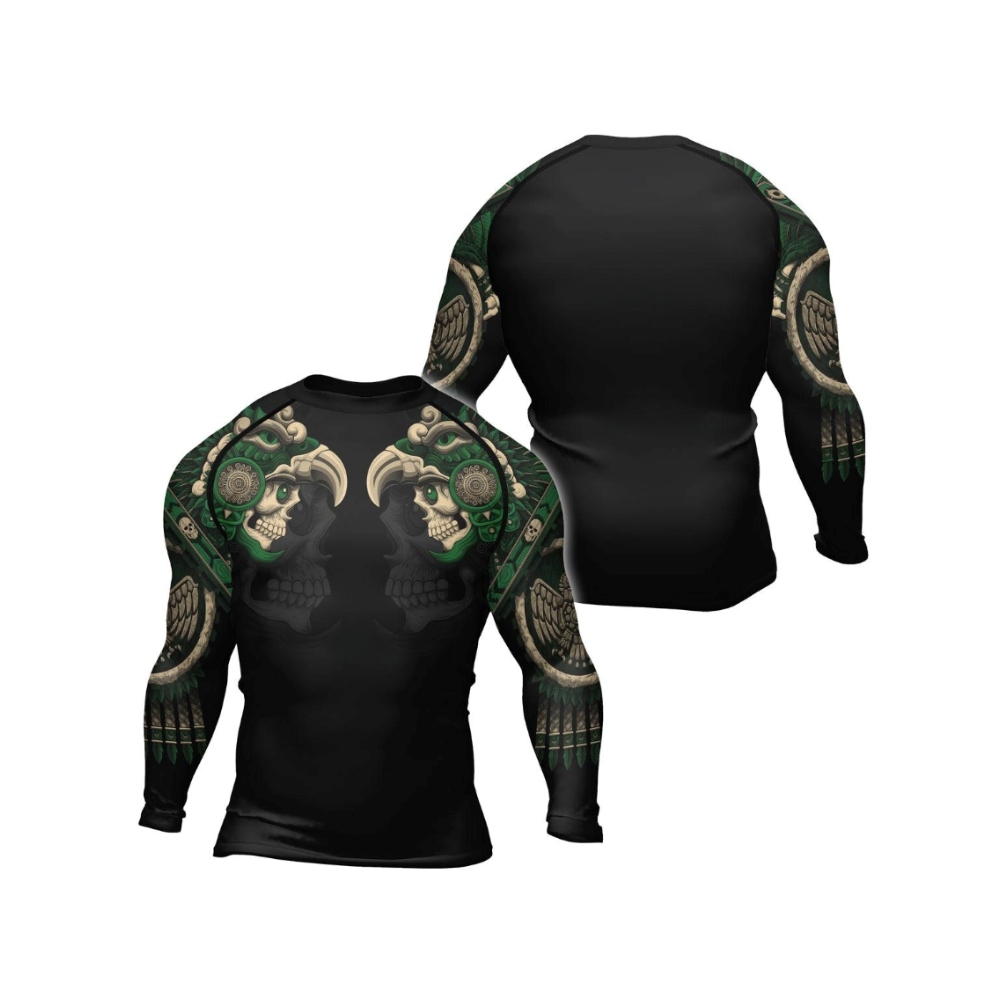 Aztec Eagle Warrior Skull Mens Long Sleeve Compression Shirt