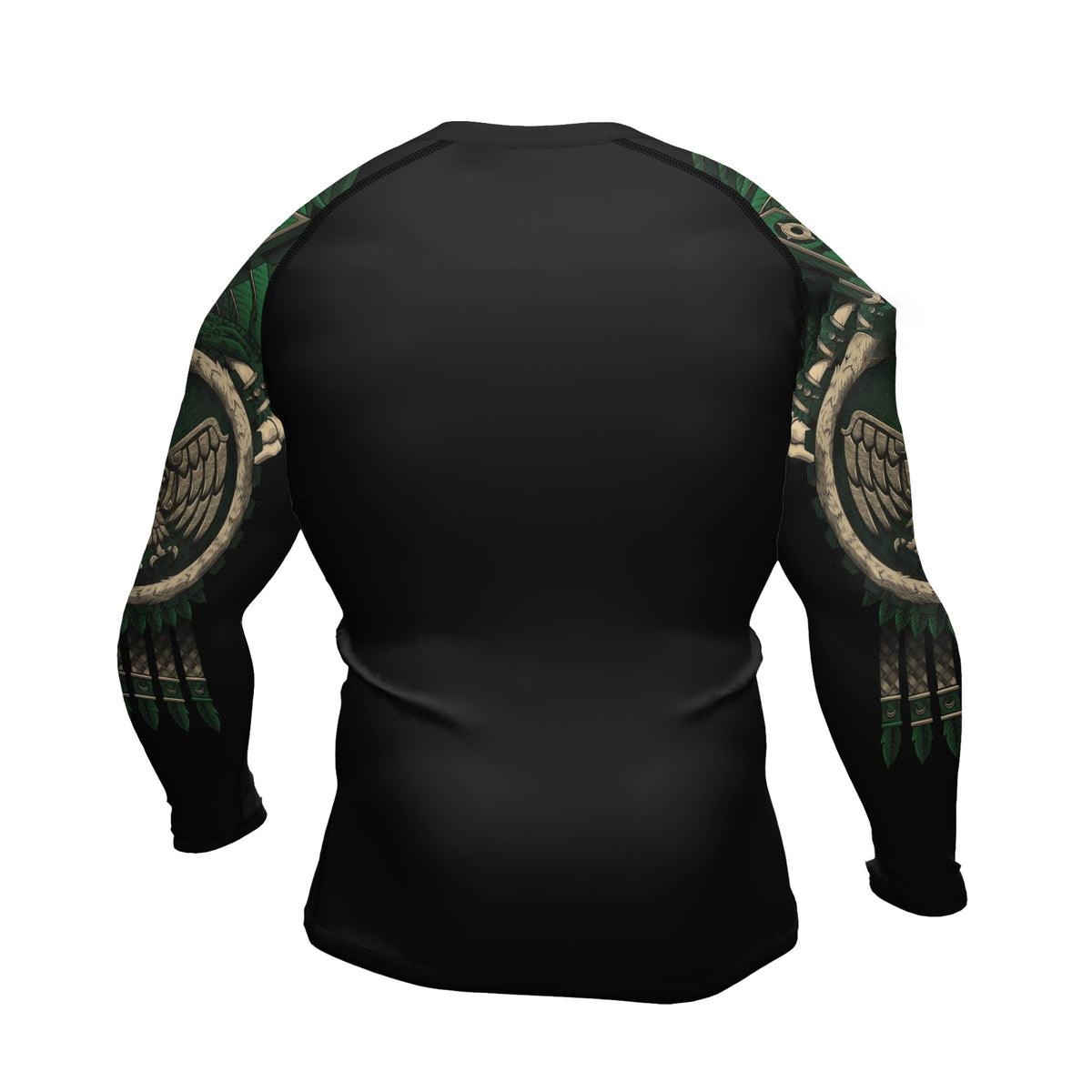 Aztec Eagle Warrior Skull Mens Long Sleeve Compression Shirt