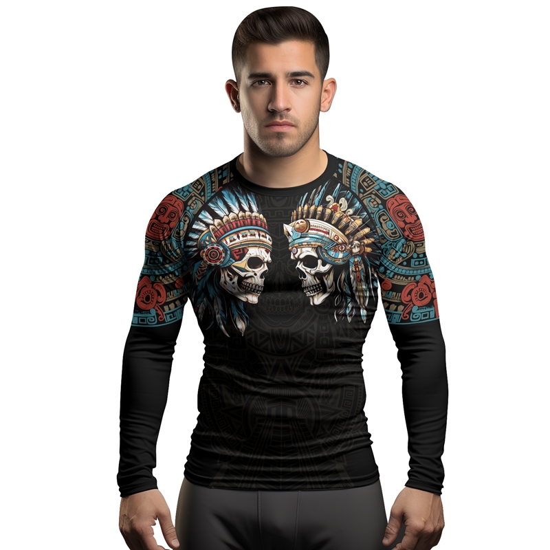 Aztec High Chief Skull Mens Long Sleeve Compression Shirt