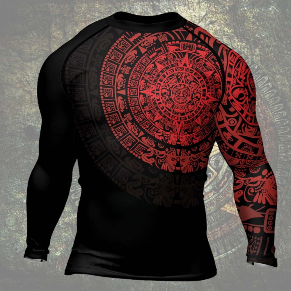Aztec Red Mens Long Sleeve Compression Shirt