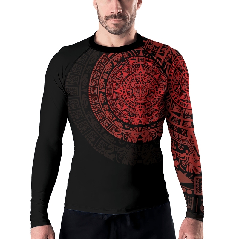 Aztec Red Mens Long Sleeve Compression Shirt