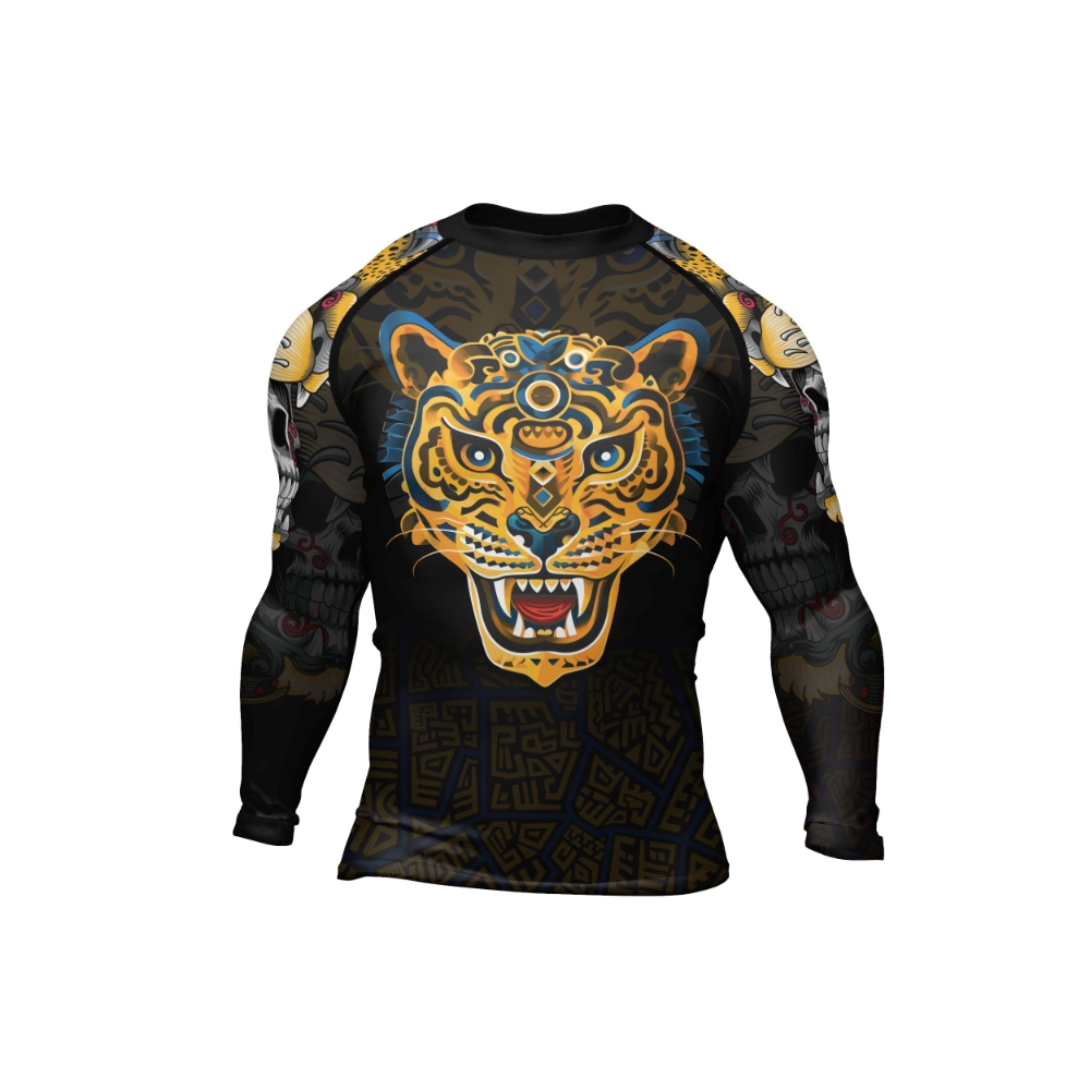 Aztec Tribal Jaguar Mens Long Sleeve Compression Shirt