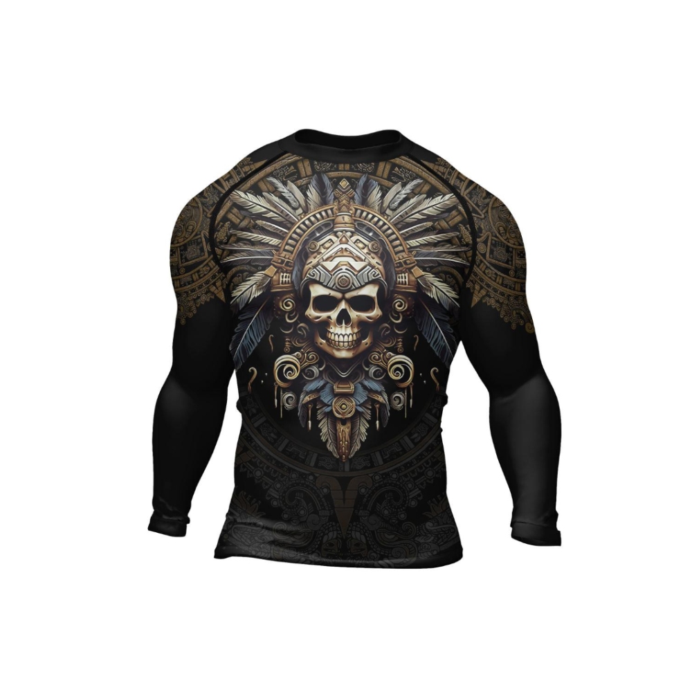 Aztec Tribe Headman Skull Mens Long Sleeve Compression Shirt