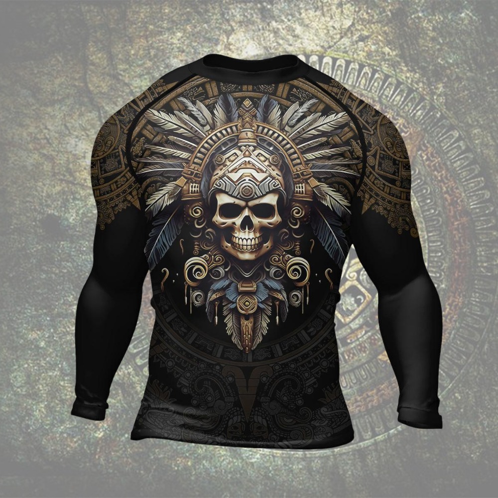 Aztec Tribe Headman Skull Mens Long Sleeve Compression Shirt