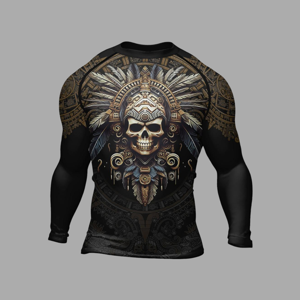 Aztec Tribe Headman Skull Mens Long Sleeve Compression Shirt