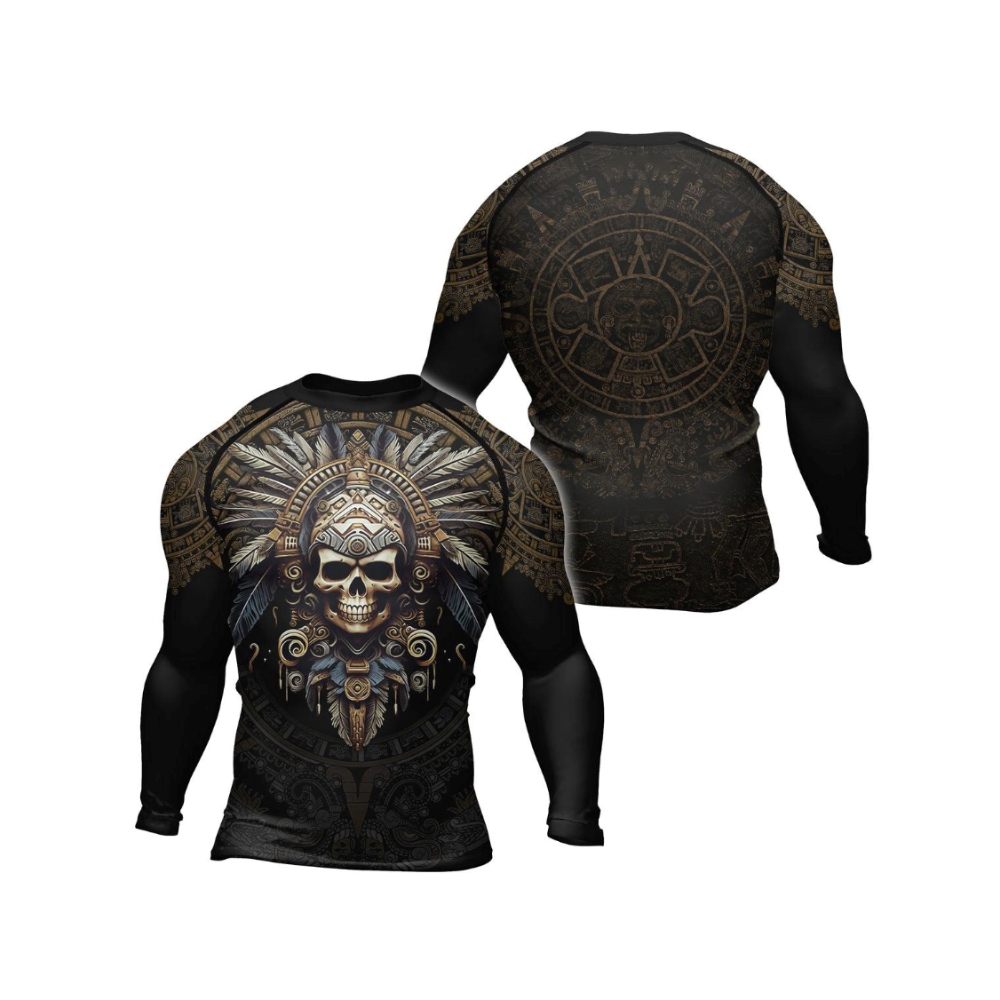 Aztec Tribe Headman Skull Mens Long Sleeve Compression Shirt