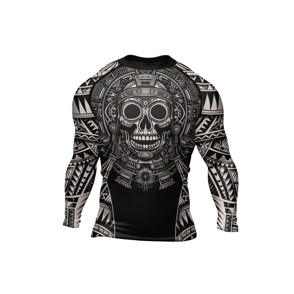 Aztec Tribe Warrior Cranium Mens Long Sleeve Compression Shirt