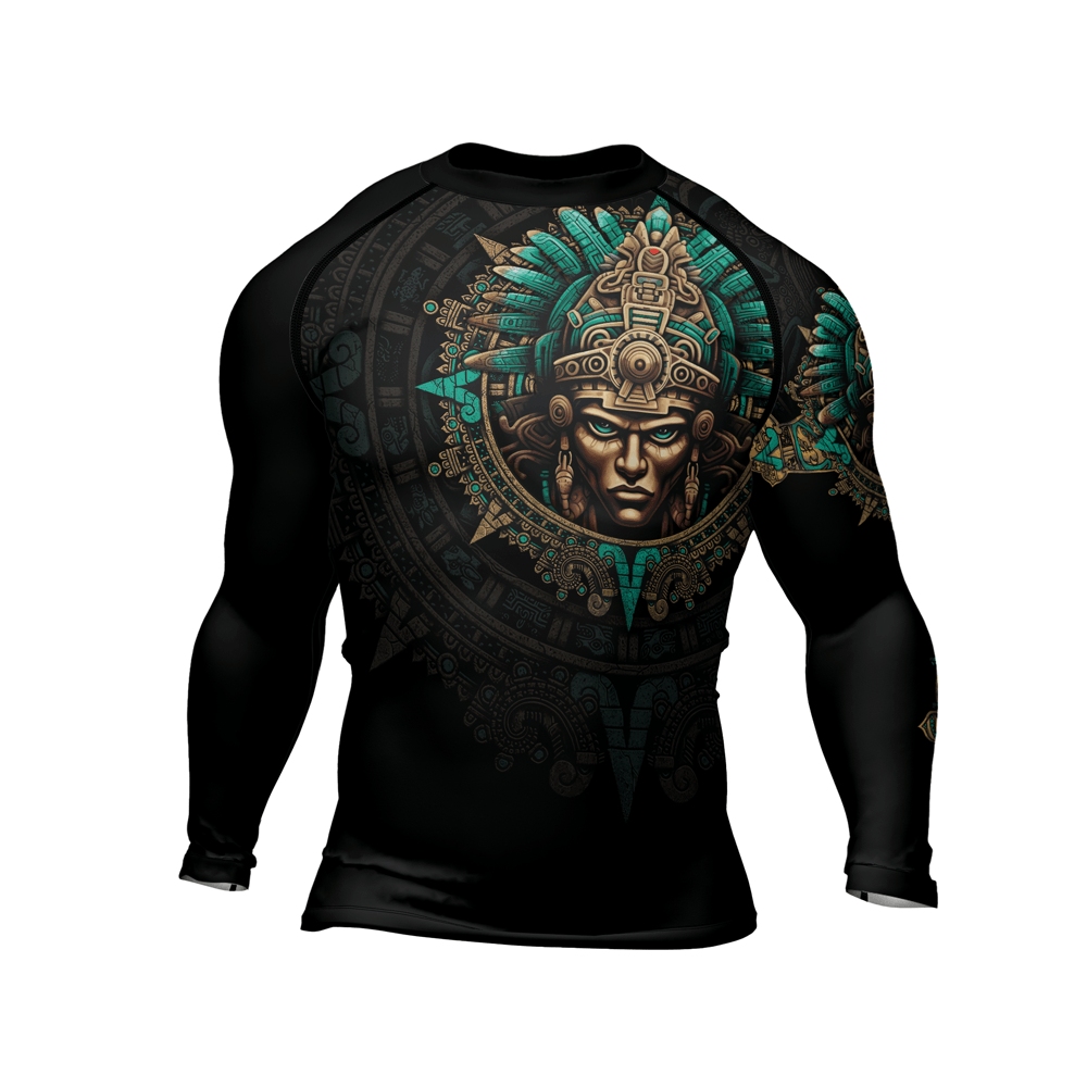 Aztec Tribe Warrior Skull Mens Long Sleeve Compression Shirt