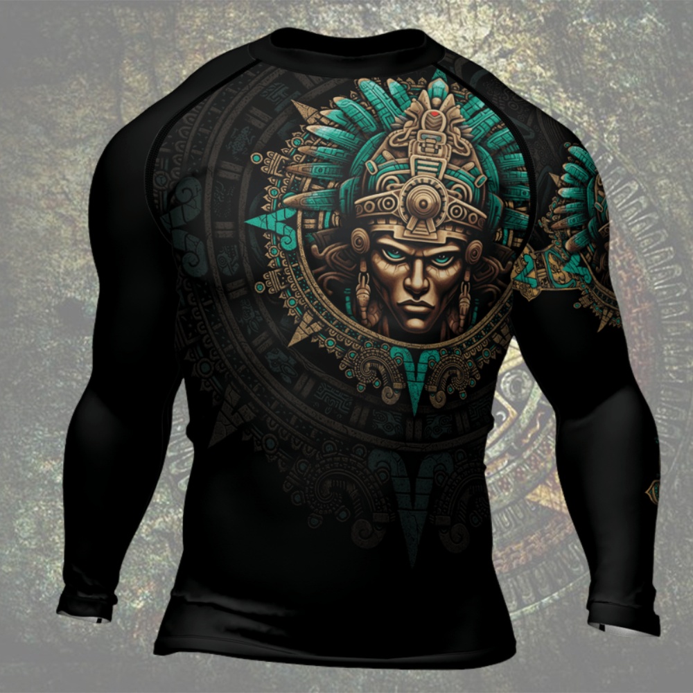 Aztec Tribe Warrior Skull Mens Long Sleeve Compression Shirt