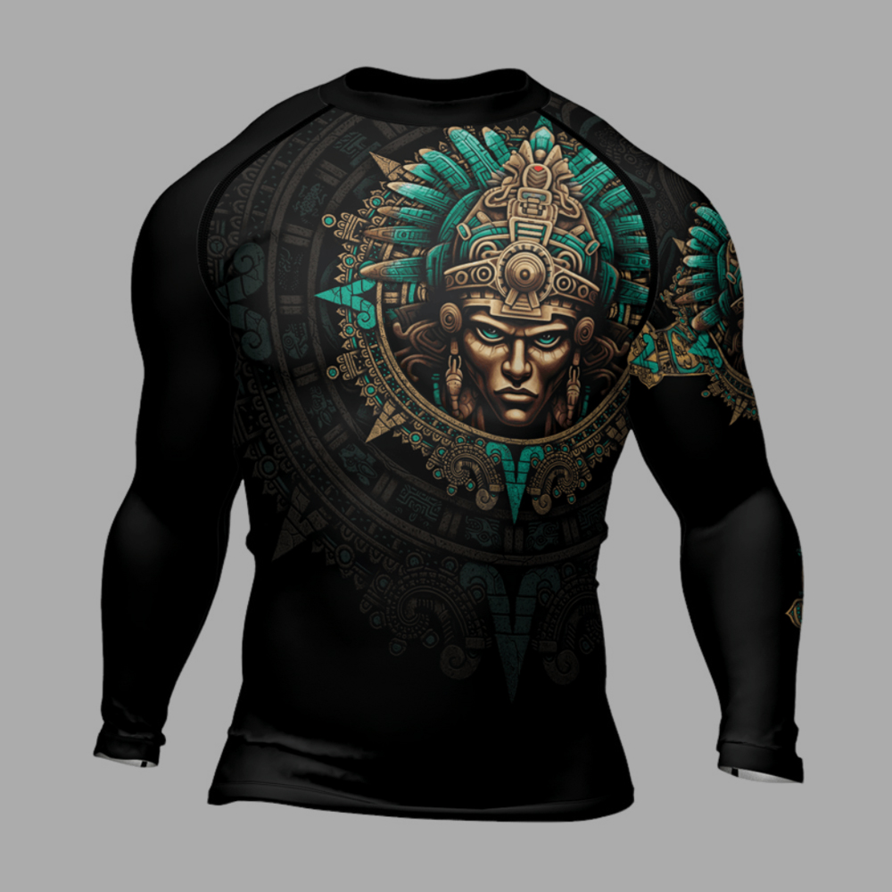Aztec Tribe Warrior Skull Mens Long Sleeve Compression Shirt