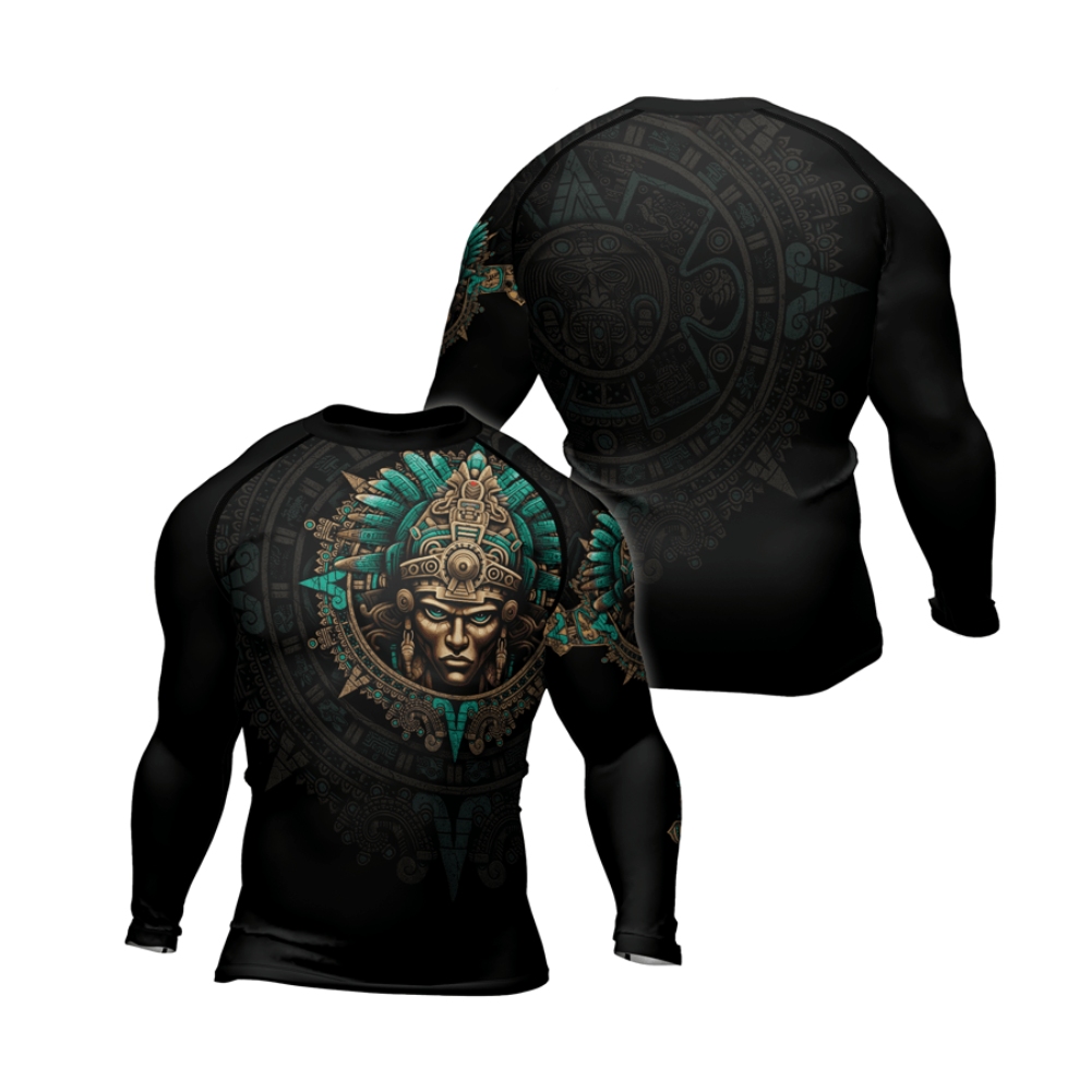 Aztec Tribe Warrior Skull Mens Long Sleeve Compression Shirt