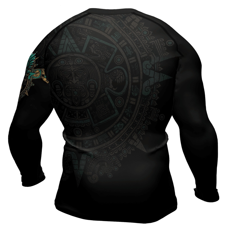 Aztec Tribe Warrior Skull Mens Long Sleeve Compression Shirt