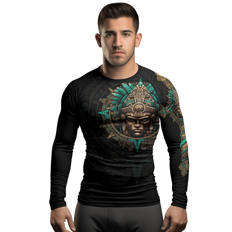 Aztec Tribe Warrior Skull Mens Long Sleeve Compression Shirt