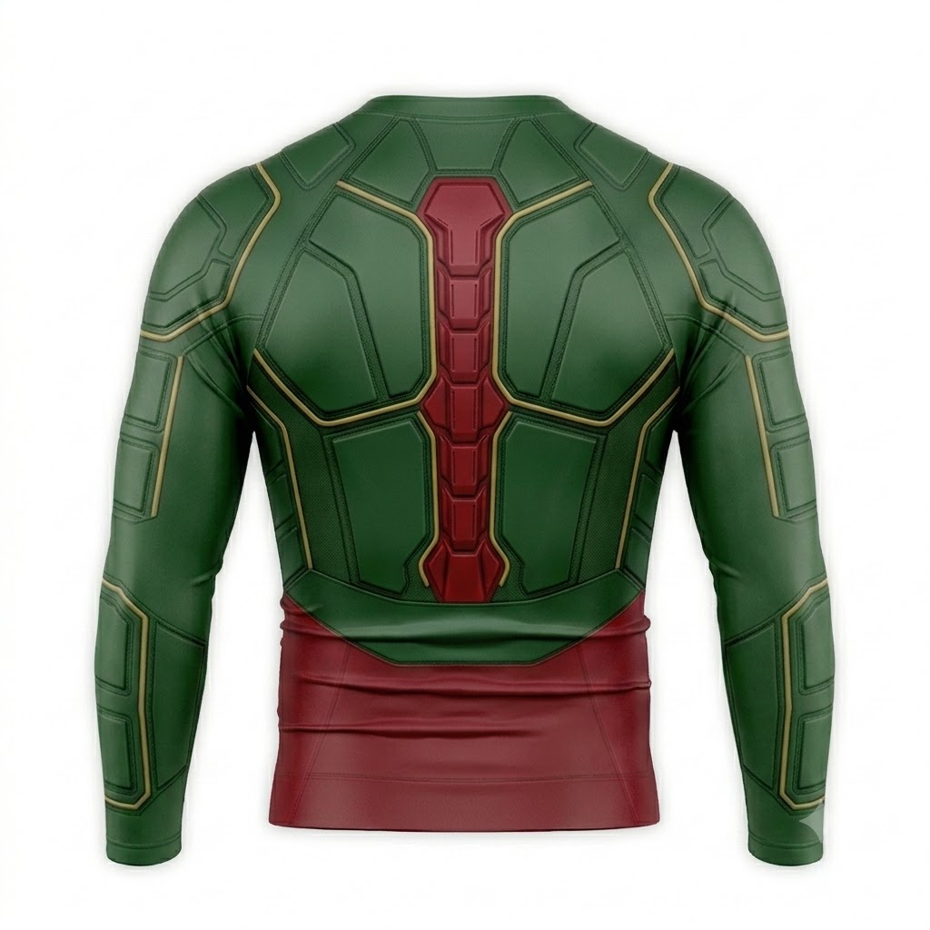 Damian Wayne Robin Superhero Signal Storm Contrast Grid Emerald Black Long Sleeve Compression Shirt