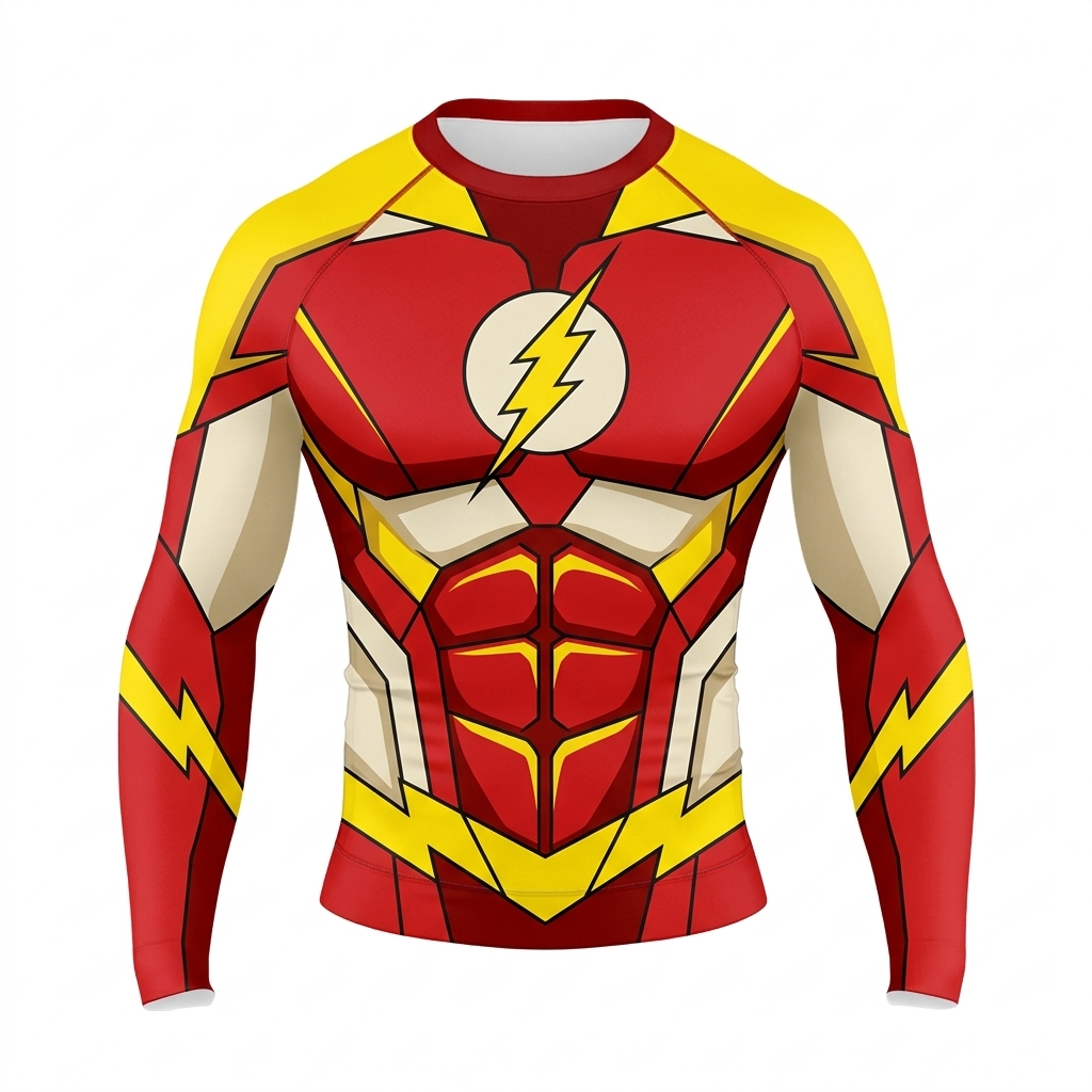 Barry Allen flash Superhero Speed Force Core Dynamic Curves Red Gold Long Sleeve Compression Shirt