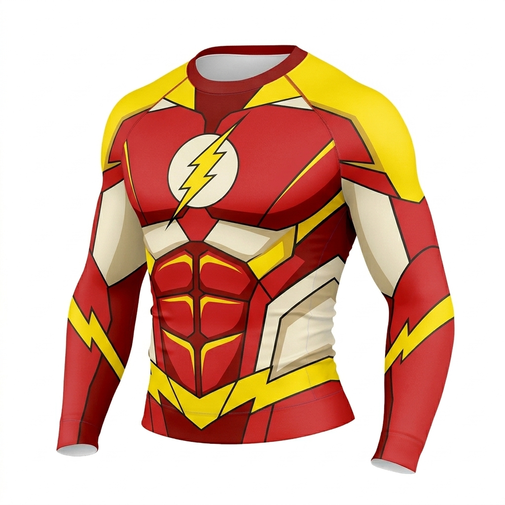 Barry Allen flash Superhero Speed Force Core Dynamic Curves Red Gold Long Sleeve Compression Shirt