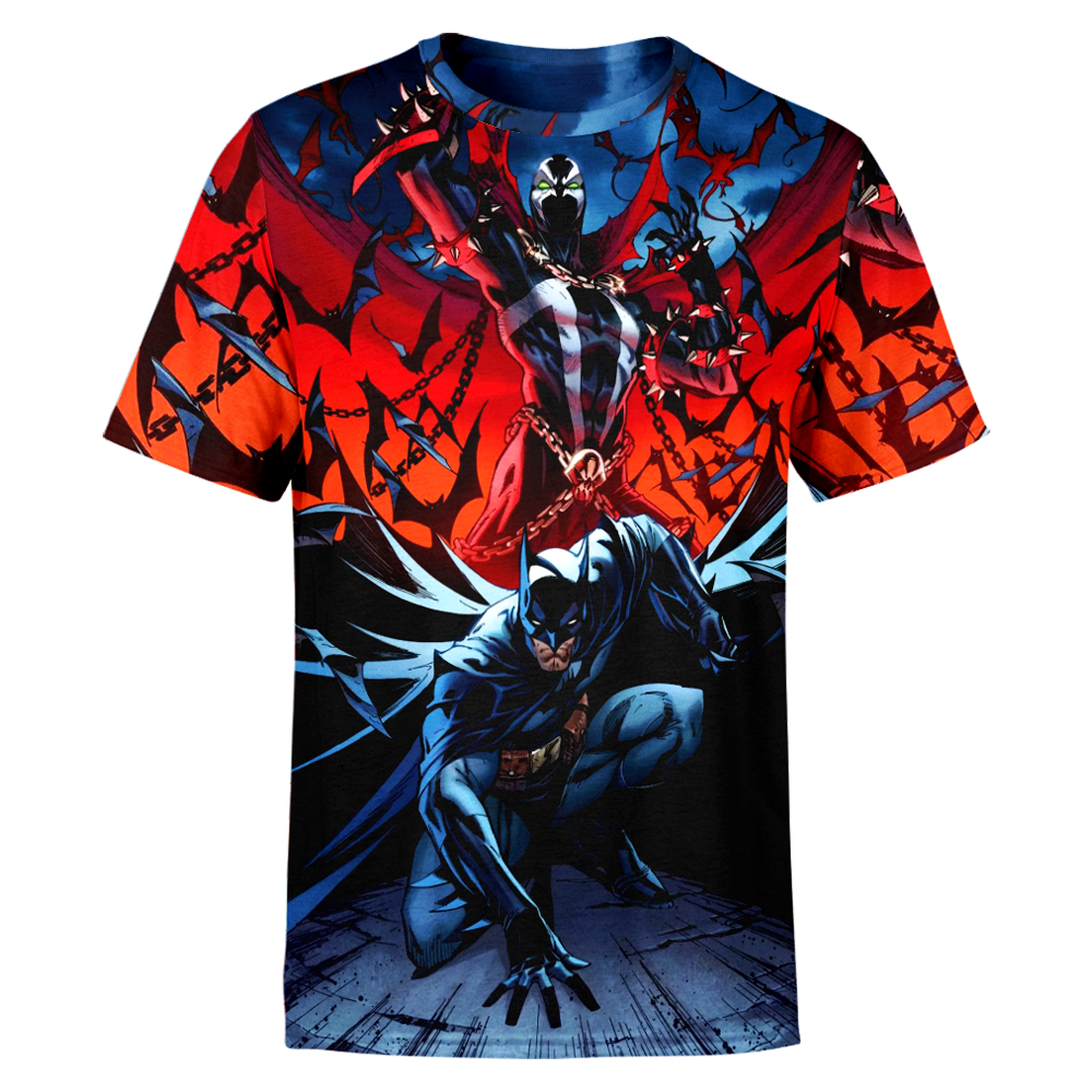 Batman And Spawn All Over Print Superpower Heroes T-Shirt Red