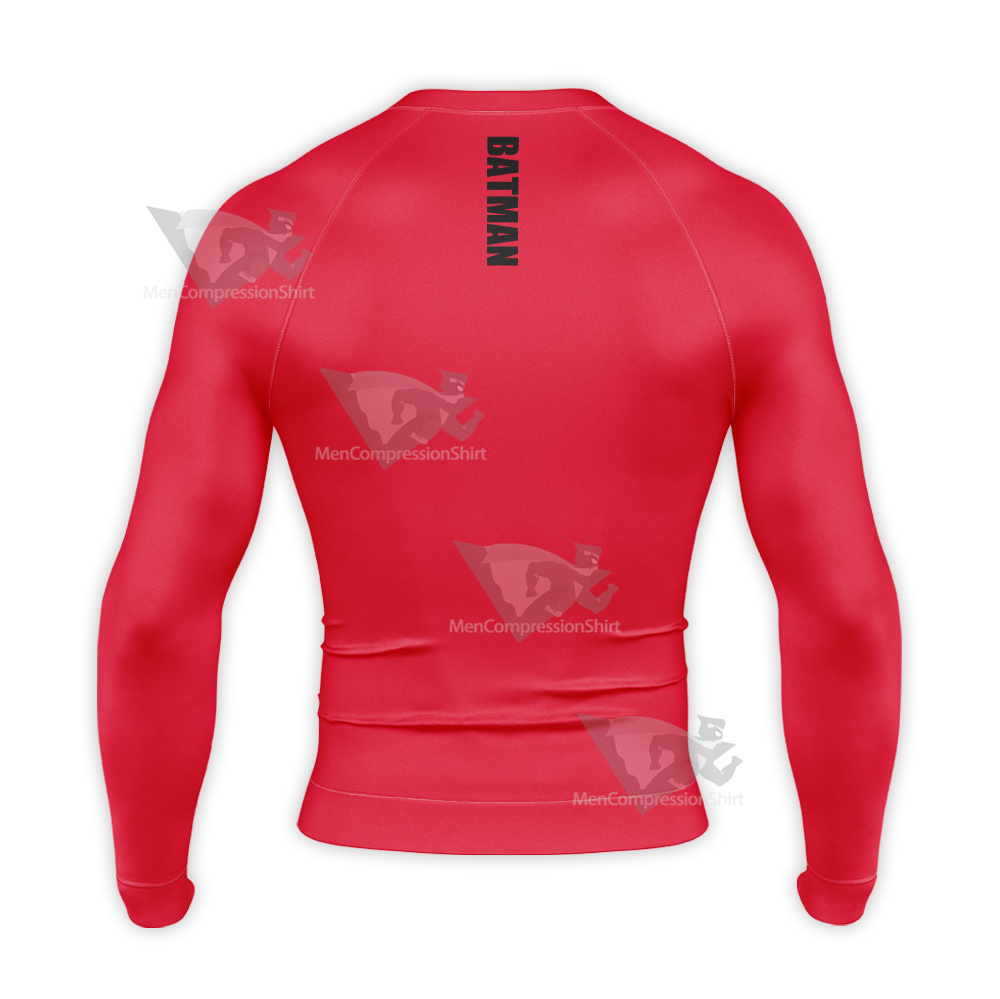 Batman Bat Badge Hero Shadow White Red Long Sleeve Compression Shirt