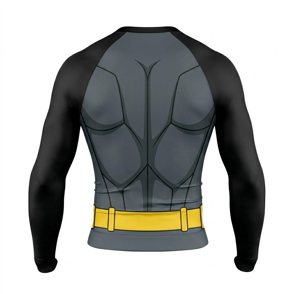 Batman Beyond Bruce Wayne Superhero Gotham Sentinel Armored Plating Dark Grey and Black Long Sleeve Compression Shirt