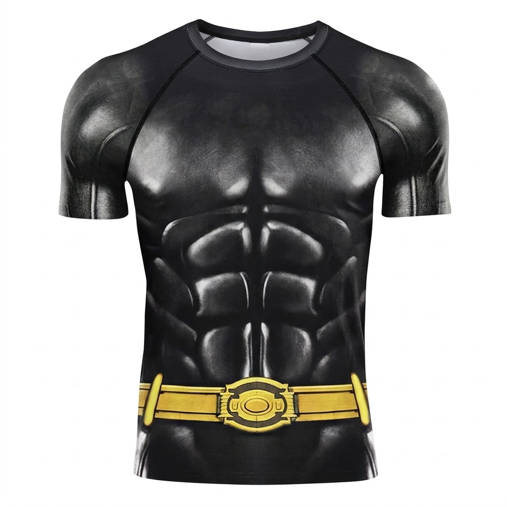 Batman Crusader Yellow Orange Short Sleeve Compression Shirt
