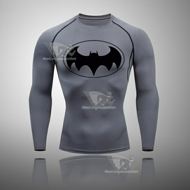 Batman-Inspired Hero Grey Men's Long Sleeve Compression Shirt