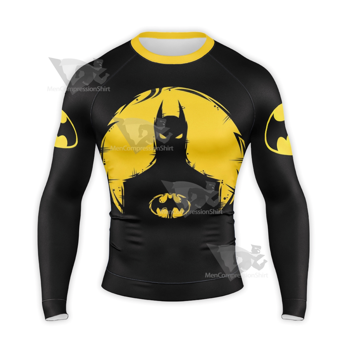 Batman Logo New Yellow Long Sleeve Compression Shirt