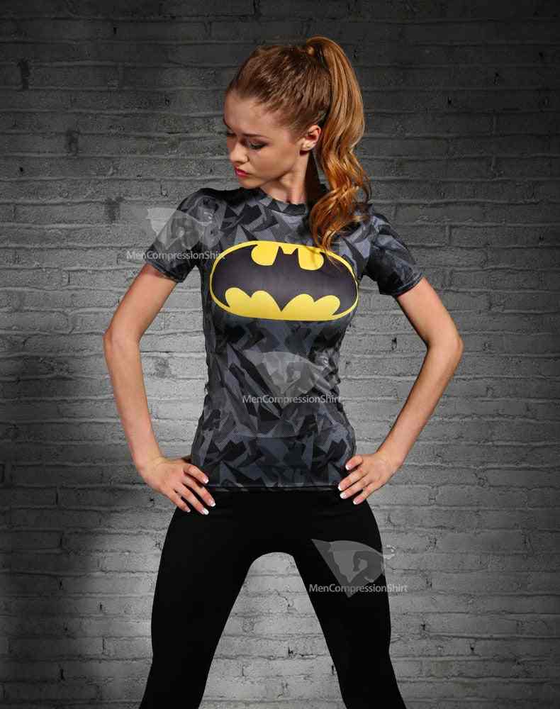 Batman Wayne Short Sleeves Gym Compression Shirt For Women
