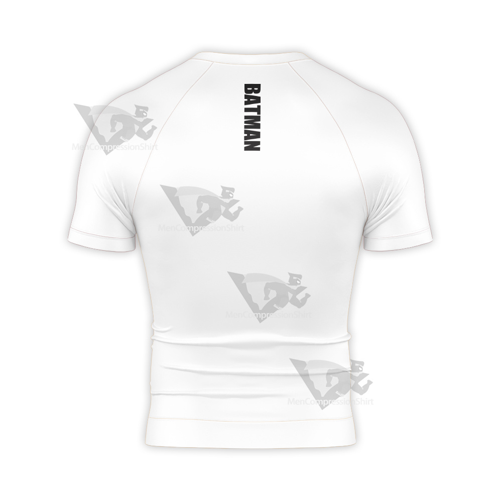 Batman White Ripped Clothing Badge Short Sleeve Compression Shirt