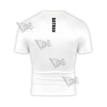 Batman White Ripped Clothing Badge Short Sleeve Compression Shirt