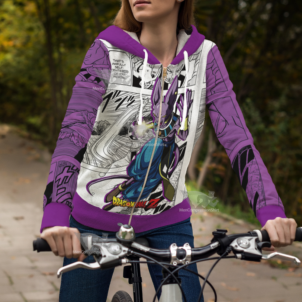Beerus Dragon Ball Purple Zip Up Hoodie