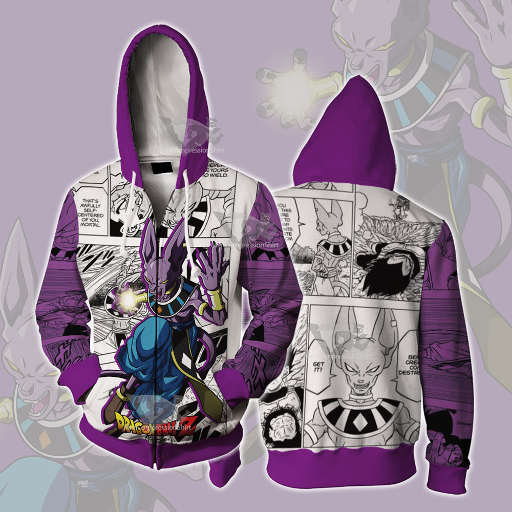 Beerus Dragon Ball Purple Zip Up Hoodie