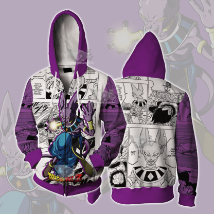 Beerus Dragon Ball Purple Zip Up Hoodie