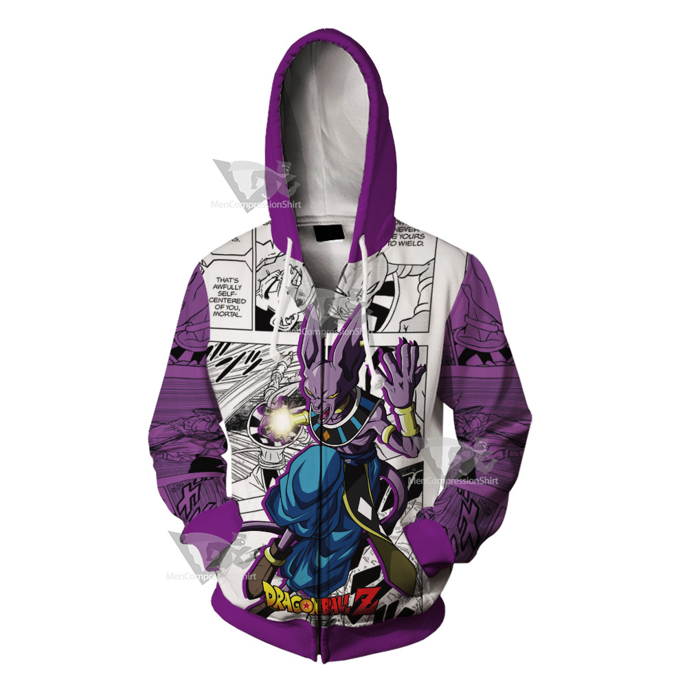 Beerus Dragon Ball Purple Zip Up Hoodie