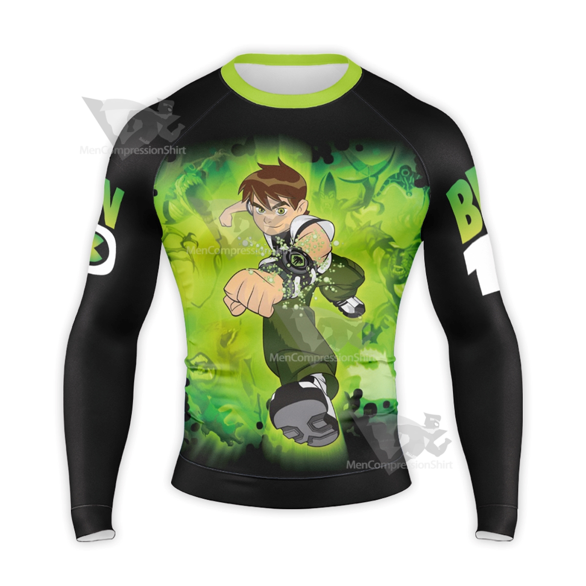 Ben 10 Logo Green Long Sleeve Compression Shirt