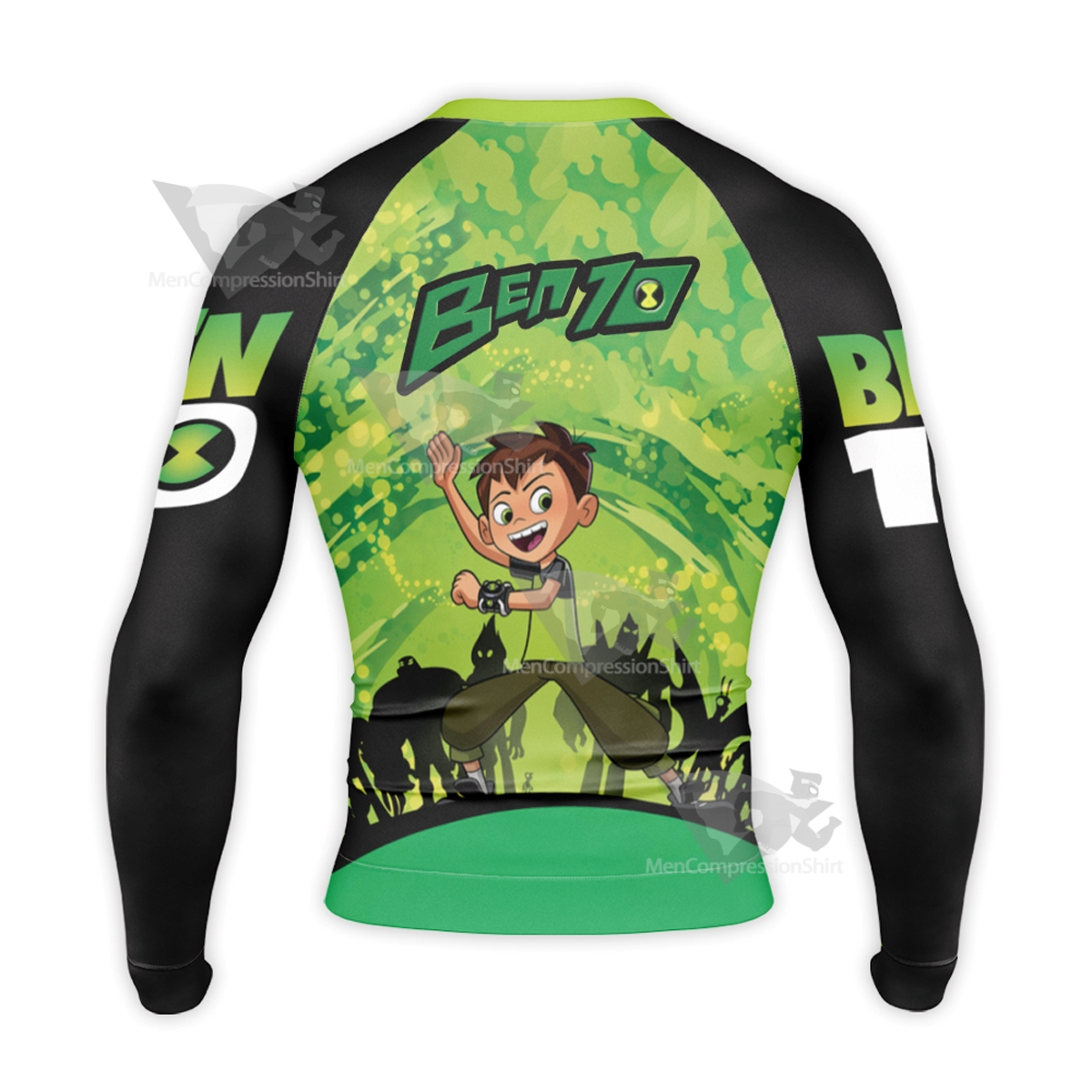 Ben 10 Logo Green Long Sleeve Compression Shirt