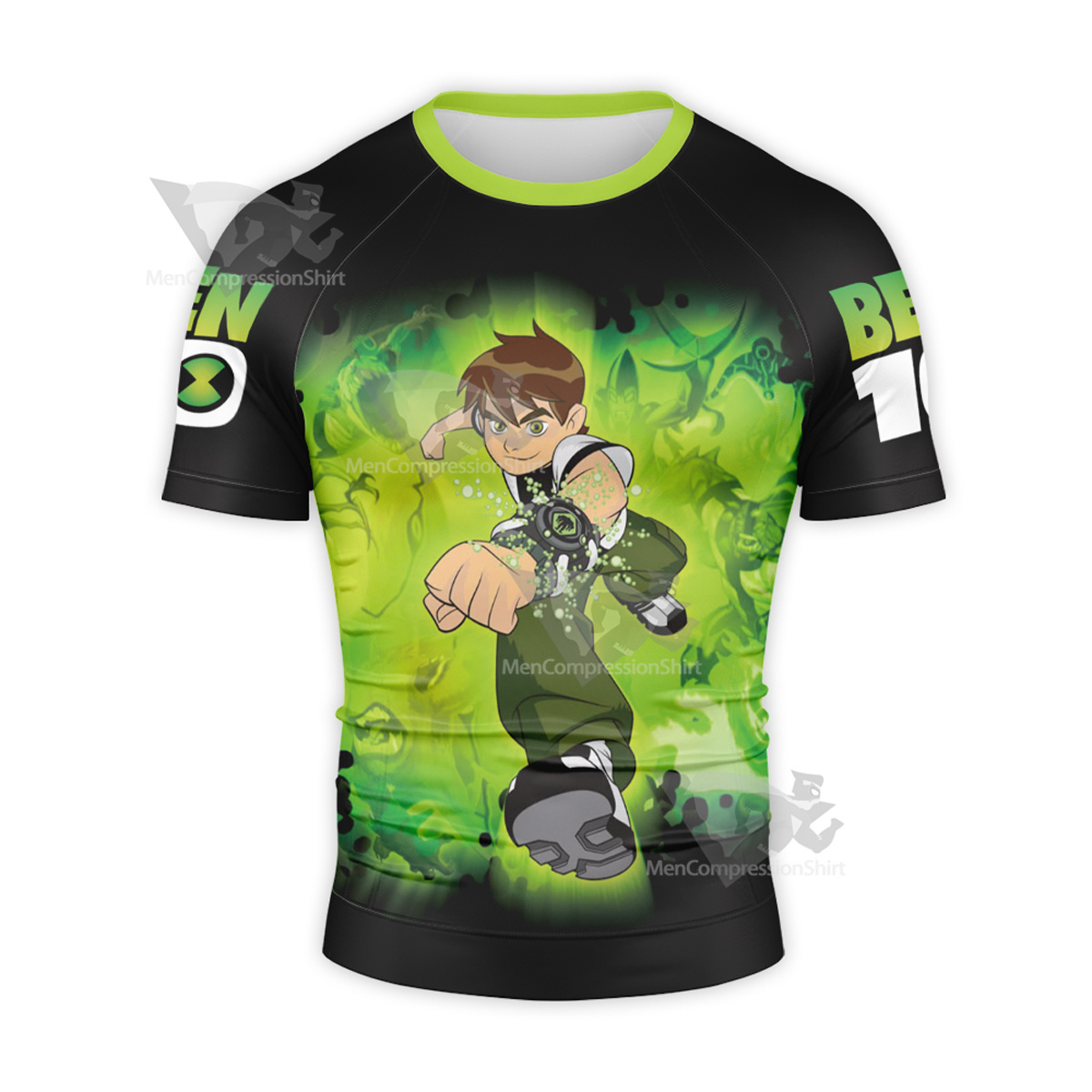 Ben 10 Logo Green Short Sleeve Compression Shirt