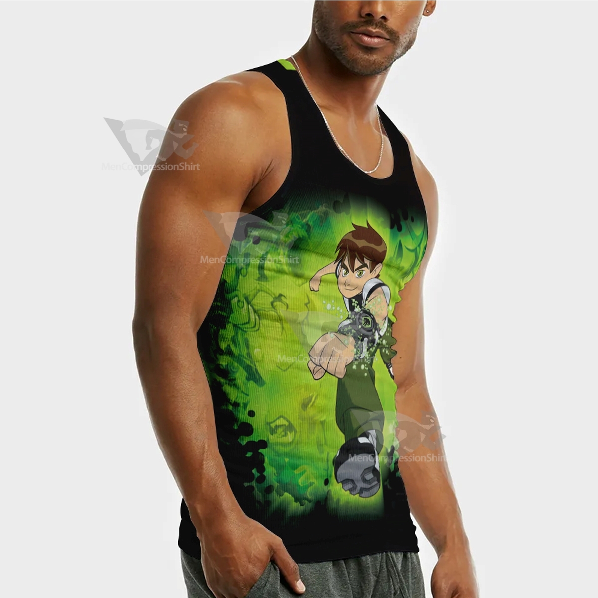 Ben 10 Logo Green Sleeveless Compression Shirt