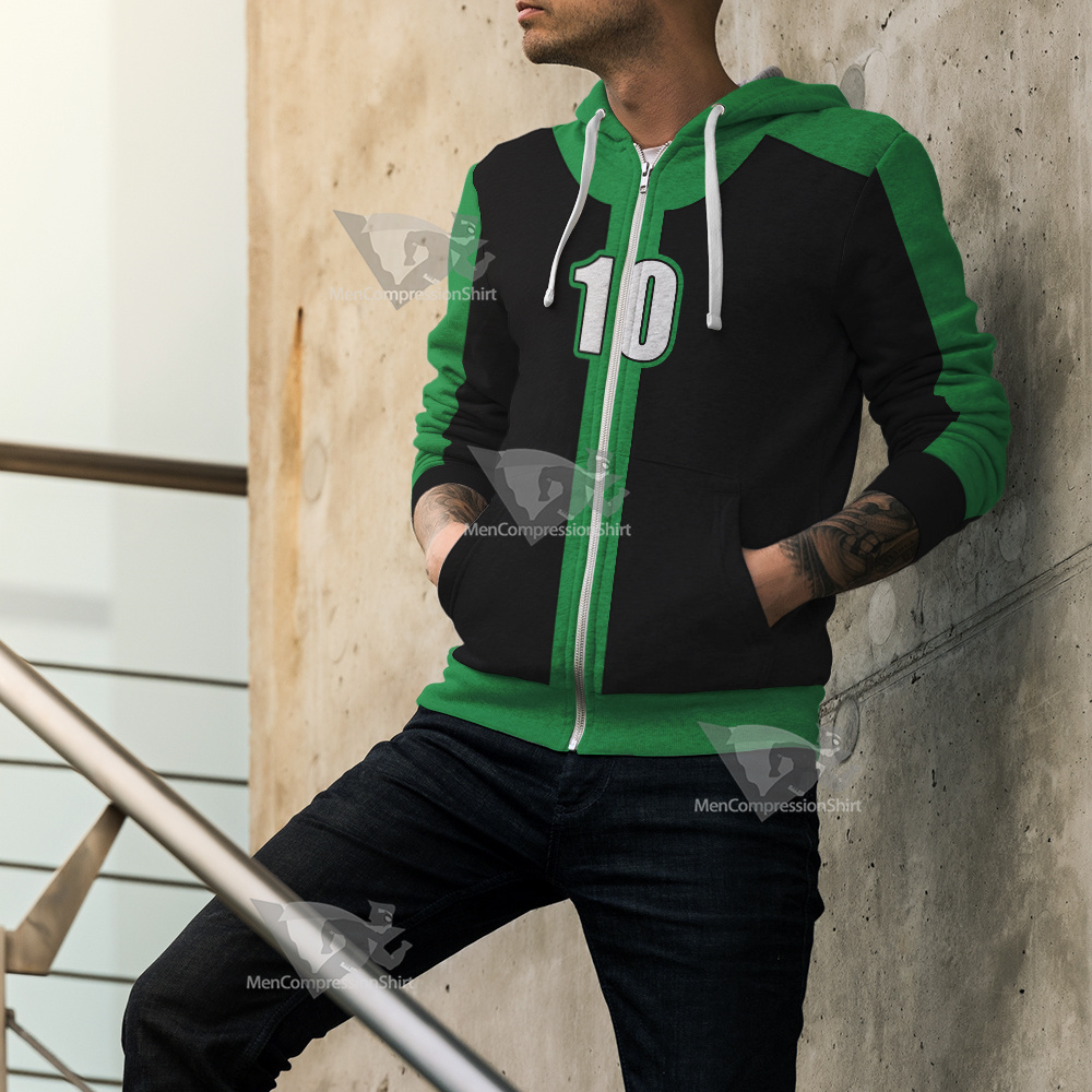 Ben10 Ben Tennyson Green And Black Cosplay Zip Up Hoodie