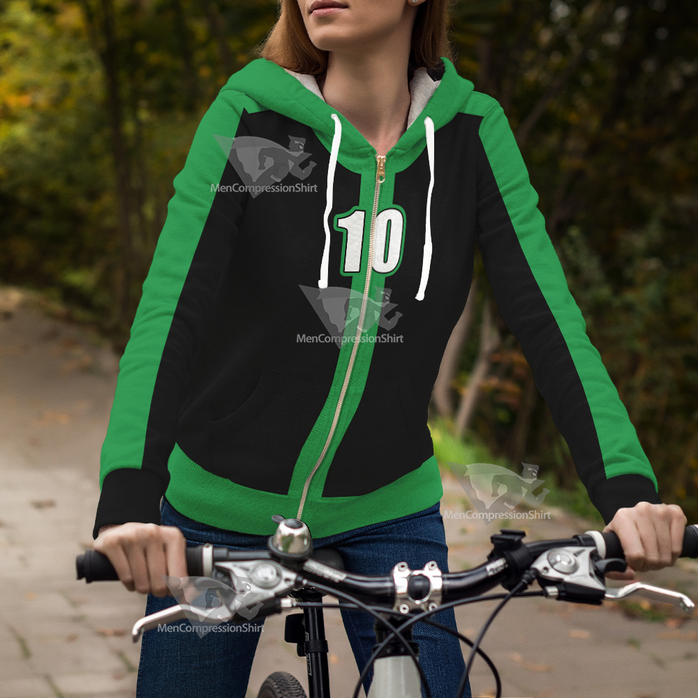 Ben10 Ben Tennyson Green And Black Cosplay Zip Up Hoodie