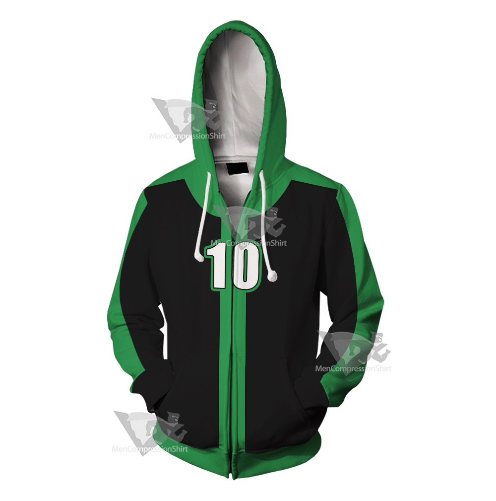 Ben10 Ben Tennyson Green And Black Cosplay Zip Up Hoodie