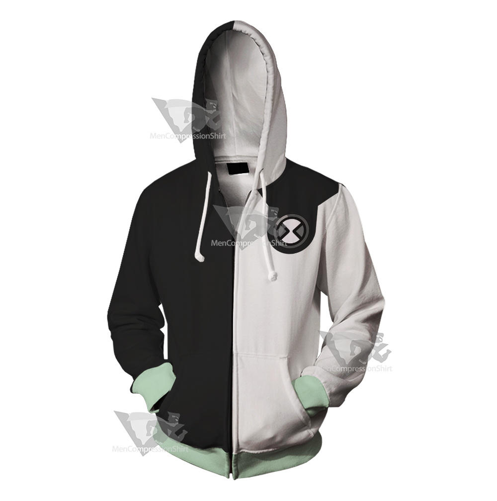 Ben10 Diamondhead Black And White Cosplay Zip Up Hoodie