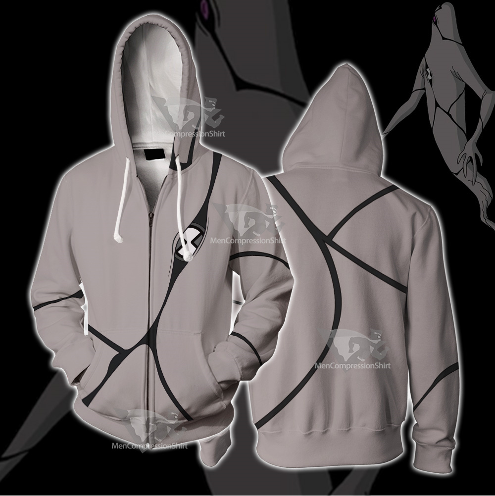 Ben10 Ghostfreak Grey Cosplay Zip Up Hoodie