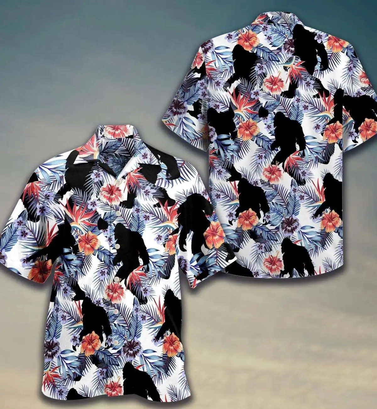 Bigfoot Sasquatch Folklore Creature Floral Pattern Summer Vacation Hawaiian Shirt