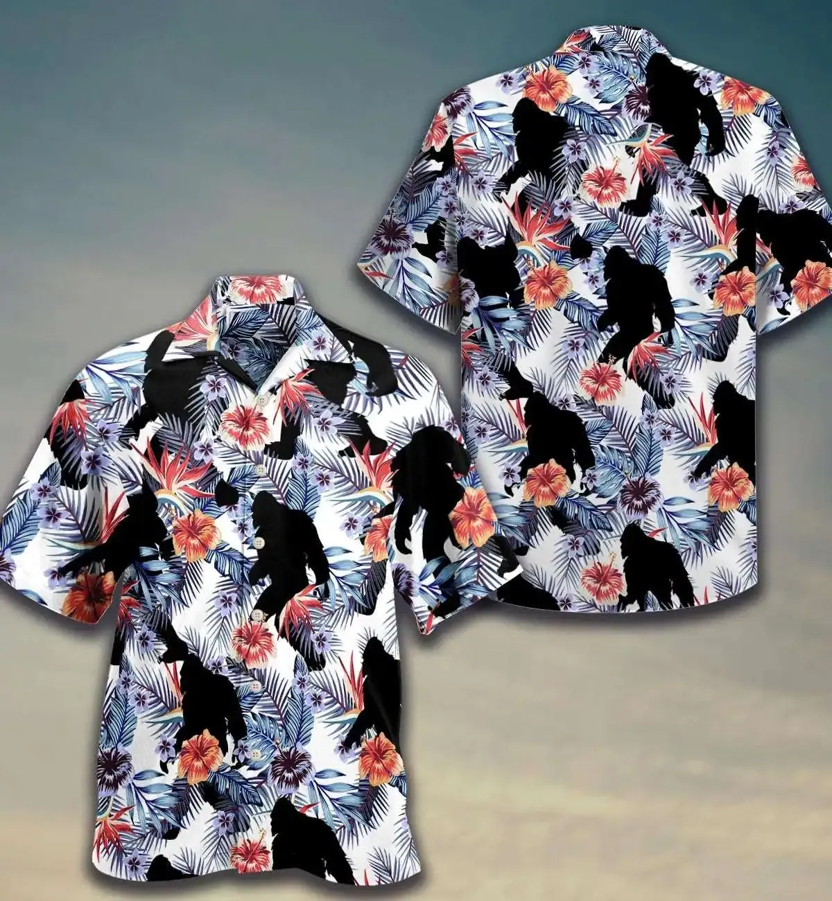 Bigfoot Sasquatch Folklore Creature Floral Pattern Summer Vacation Hawaiian Shirt