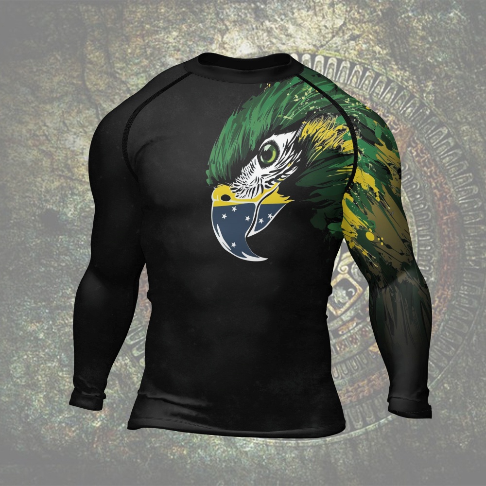 Bird Warrior With Brazil Flag Mens Long Sleeve Compression Shirt
