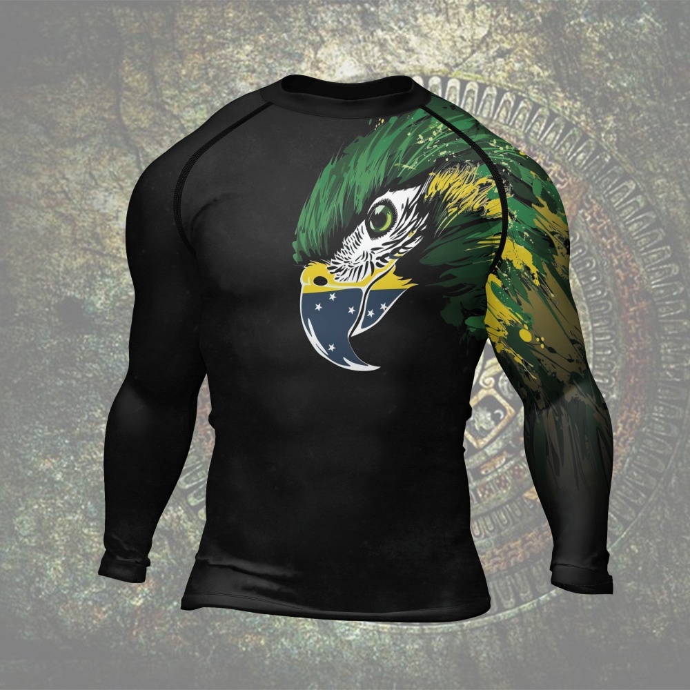 Bird Warrior With Brazil Flag Mens Long Sleeve Compression Shirt