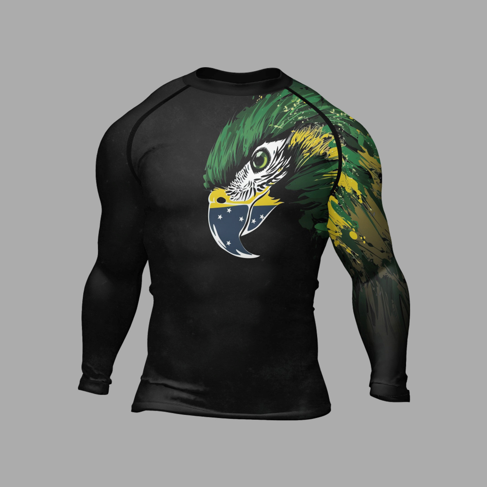 Bird Warrior With Brazil Flag Mens Long Sleeve Compression Shirt