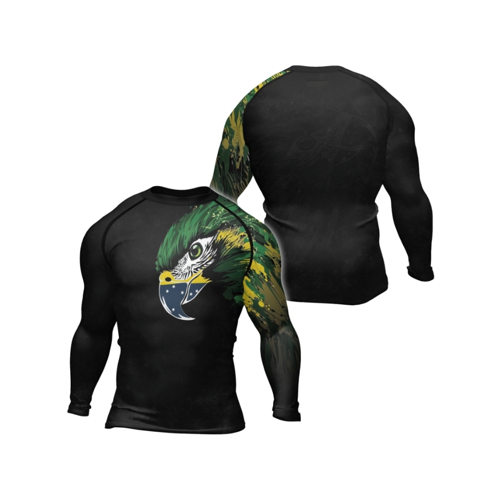 Bird Warrior With Brazil Flag Mens Long Sleeve Compression Shirt